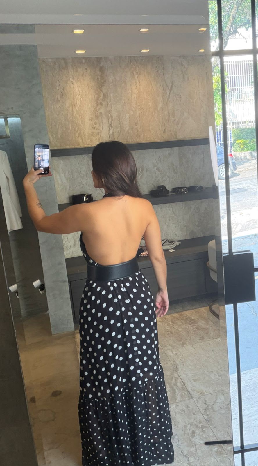 Vestido maxi poá costas nuas