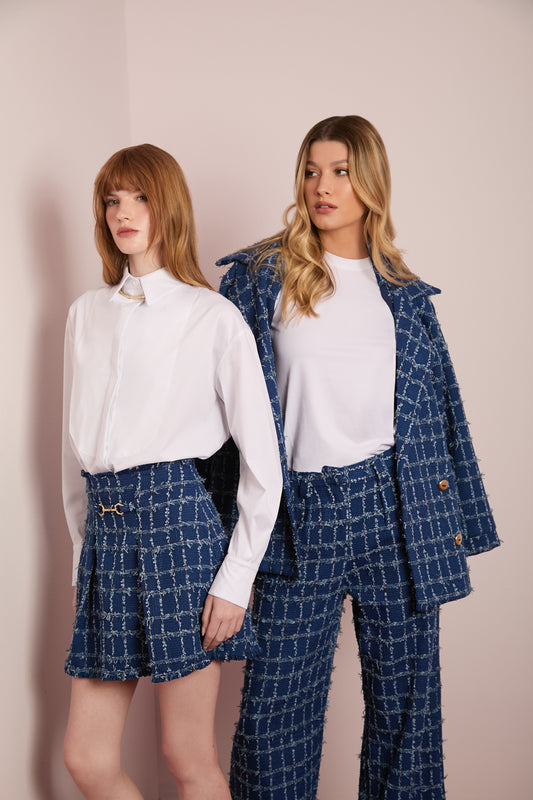 Saia Curta de Tweed Azul