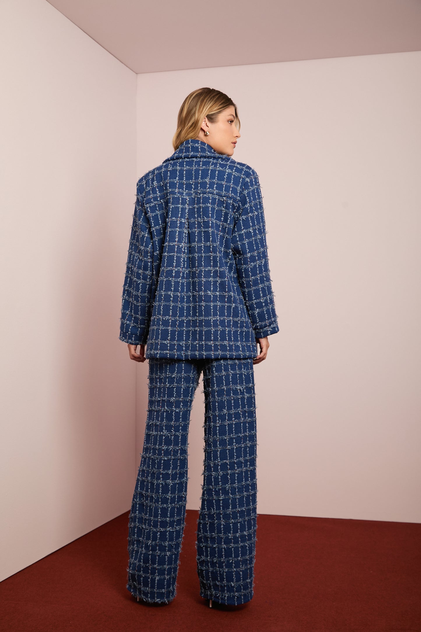 Calça Reta de Tweed Azul