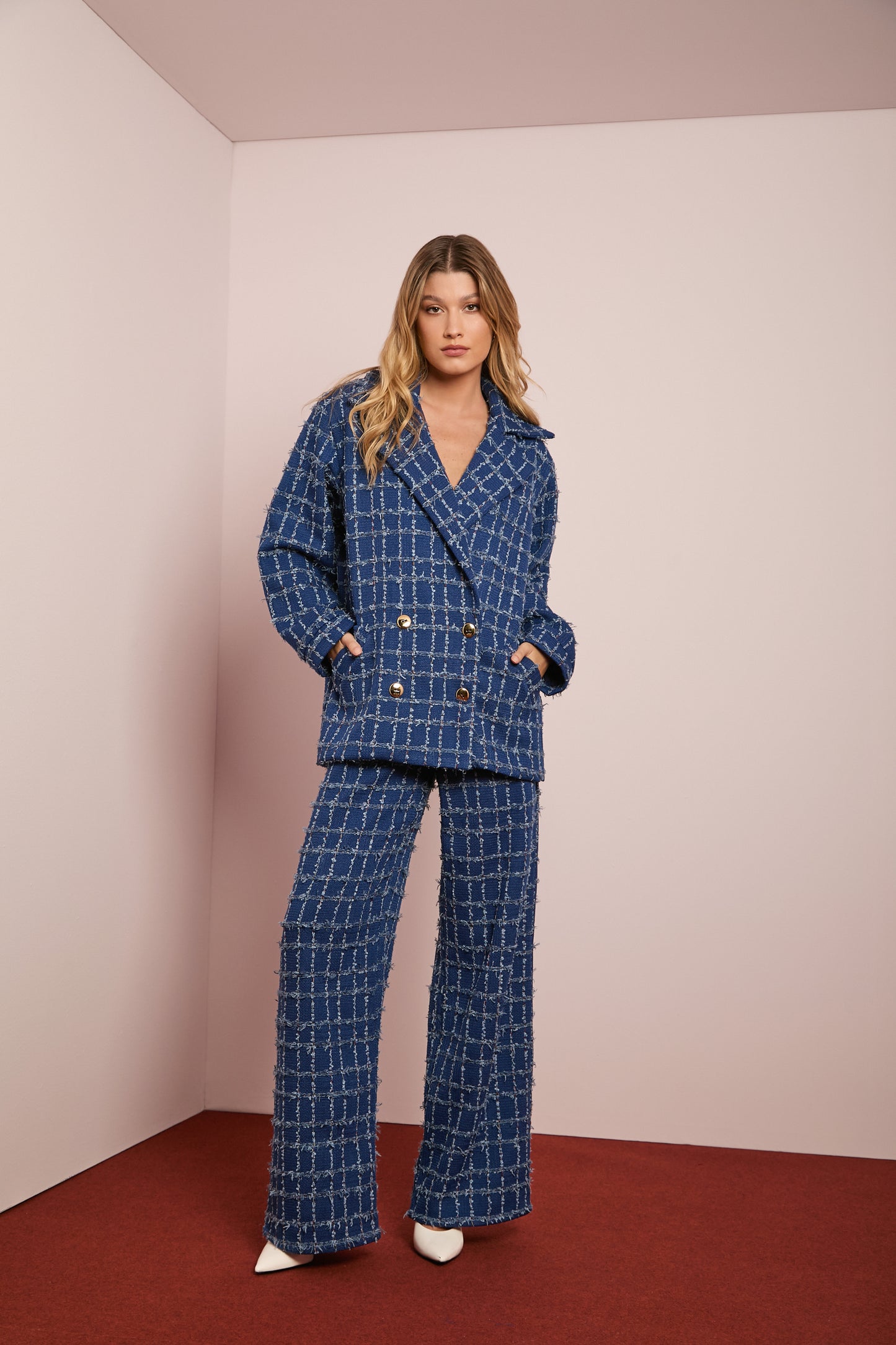 Blazer Oversized de Tweed Azul