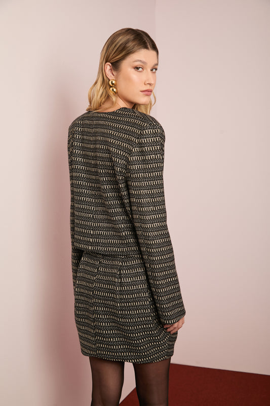 Casaqueto de Tweed Preto com Dourado