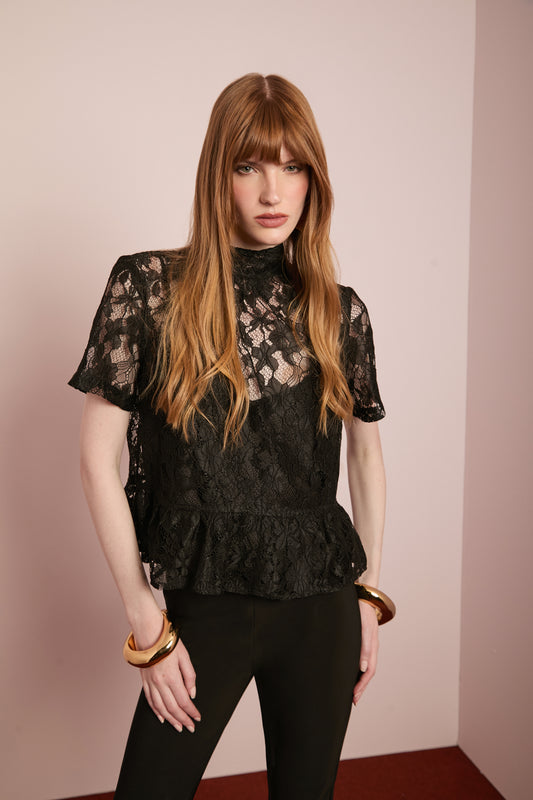 Blusa Peplum de Renda Cordonê