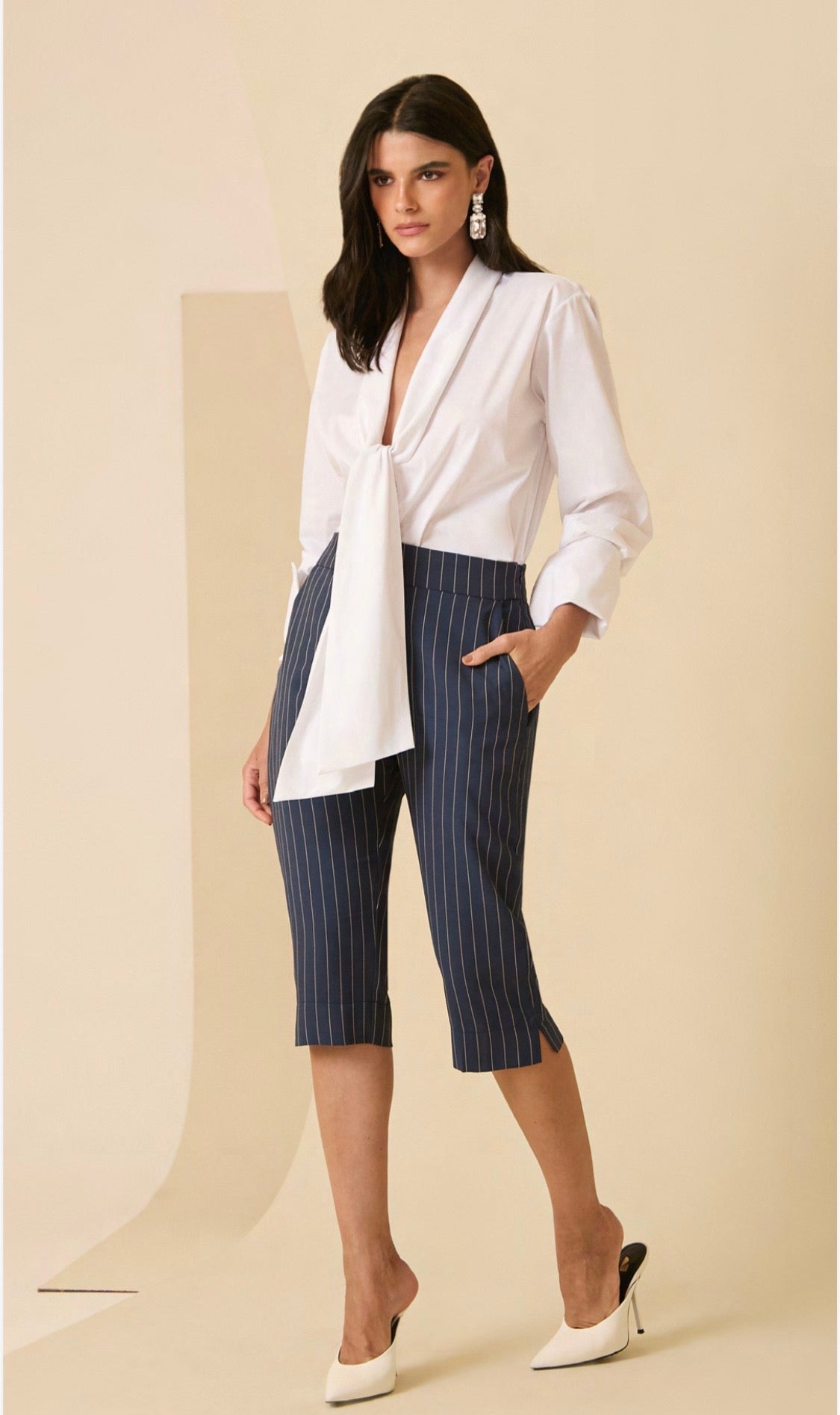 Calça Corsário Risca de Giz