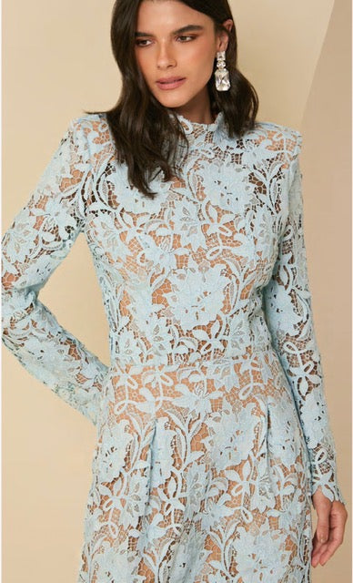 Vestido Midi de Renda Guipir Azul
