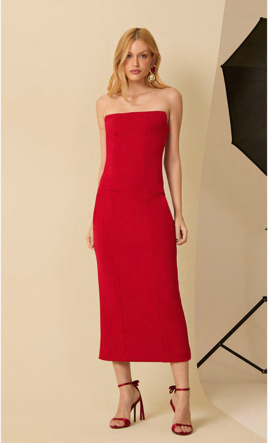 Vestido Midi Ruby Red Cintura Baixa