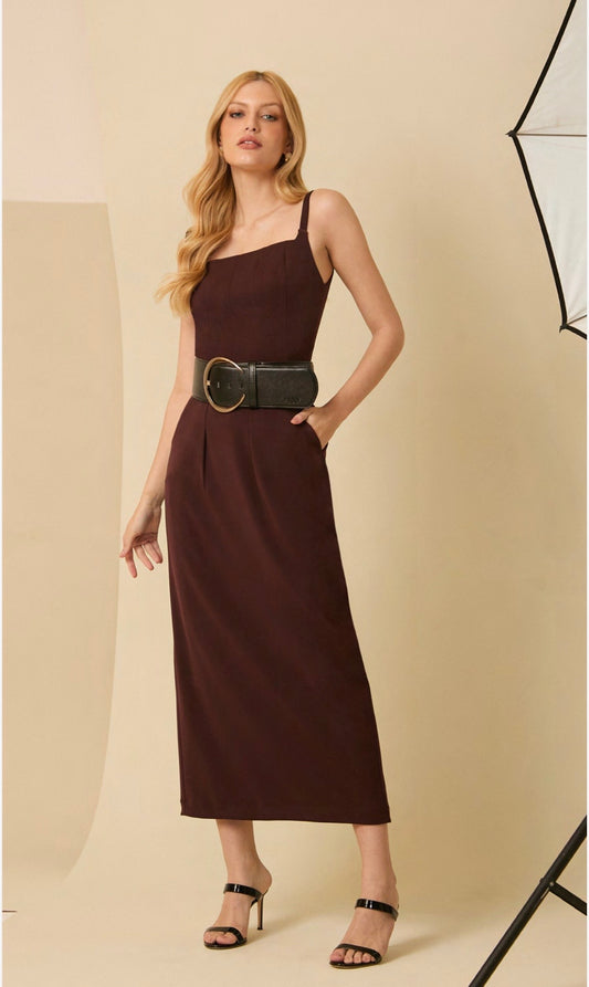 Vestido Marrom Midi