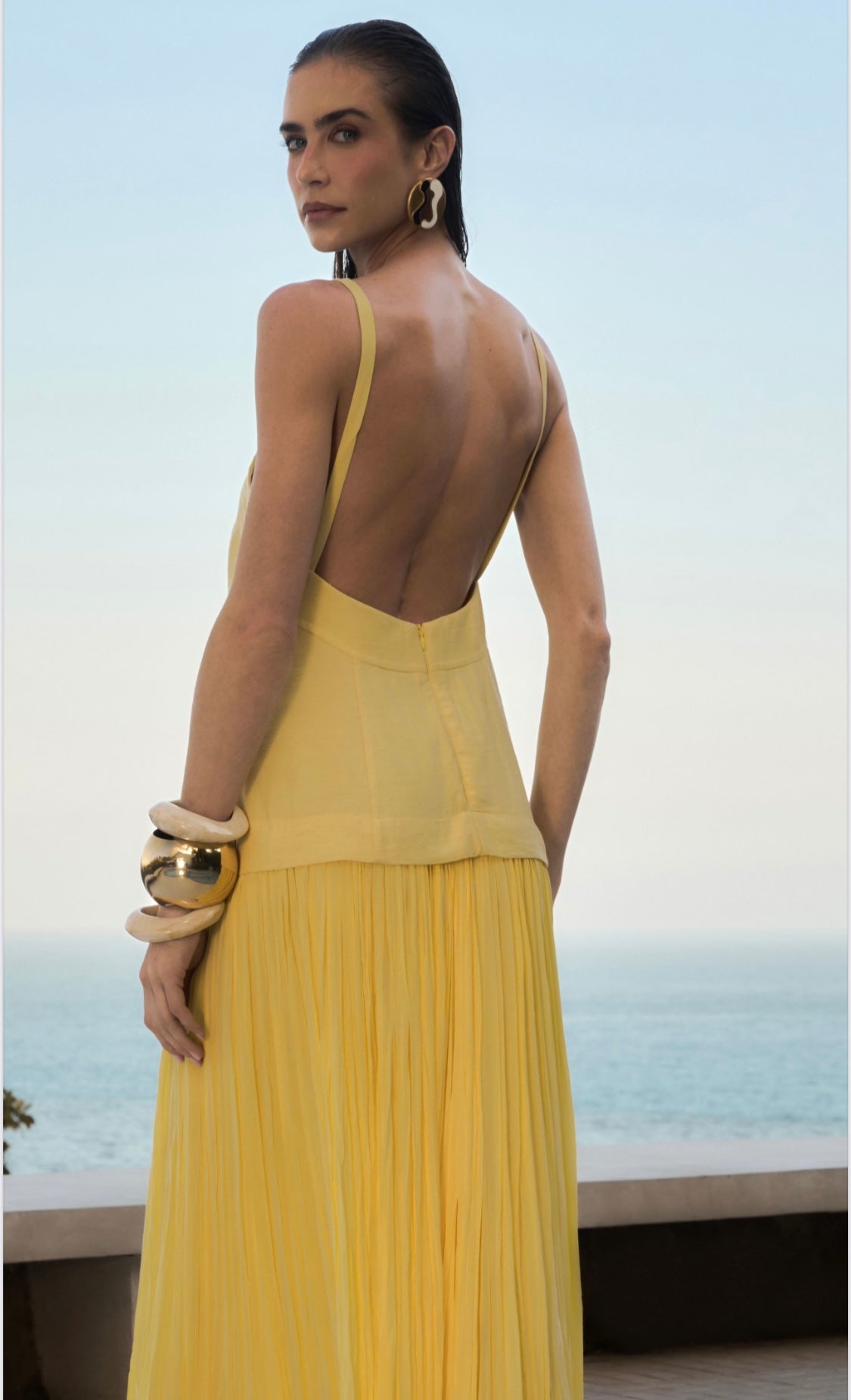 Vestido Longo Amarelo Cintura Baixa Tarquinado