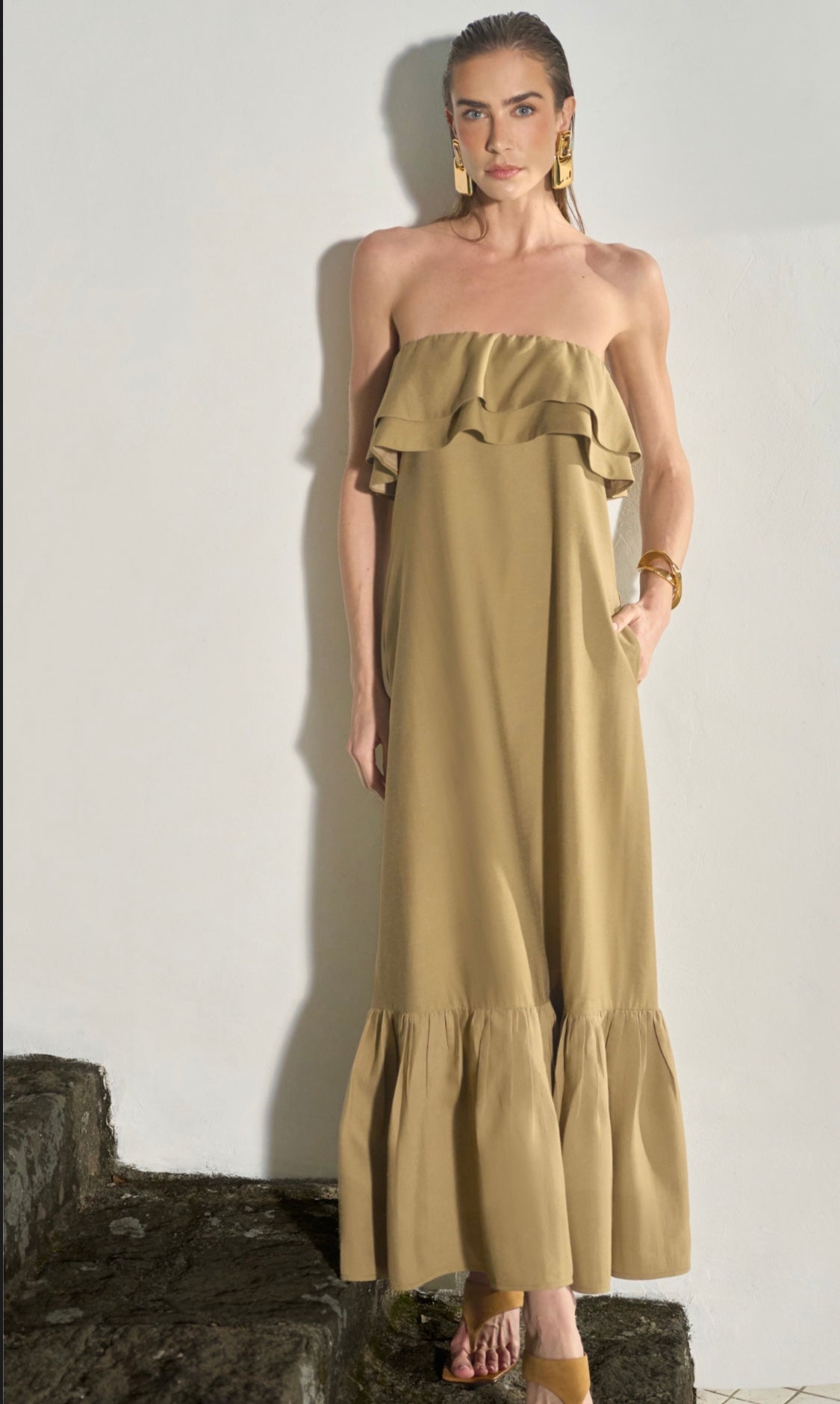 Vestido Maxi Midi Com Babados