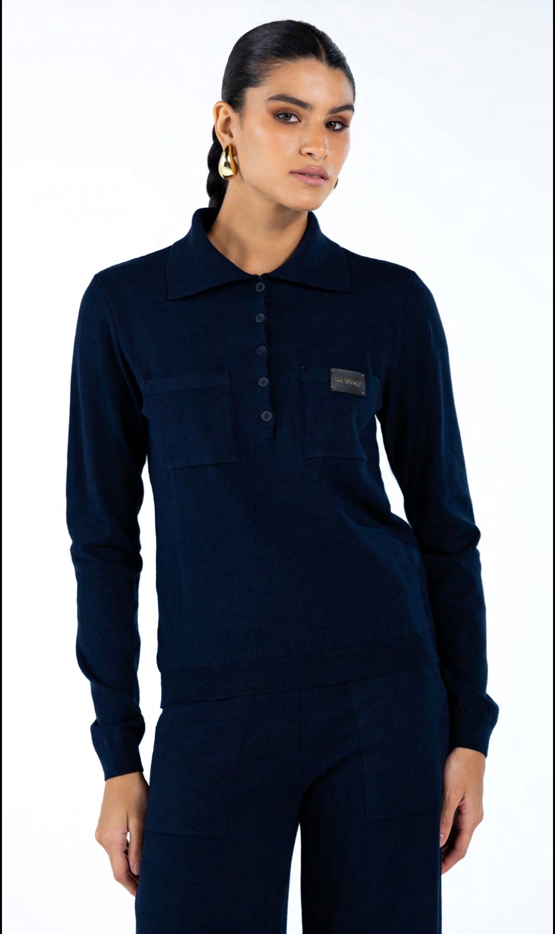 Conjunto de Tricot Gola Polo e Calça Azul Marinho
