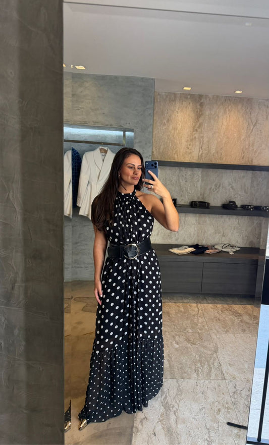 Vestido maxi poá costas nuas