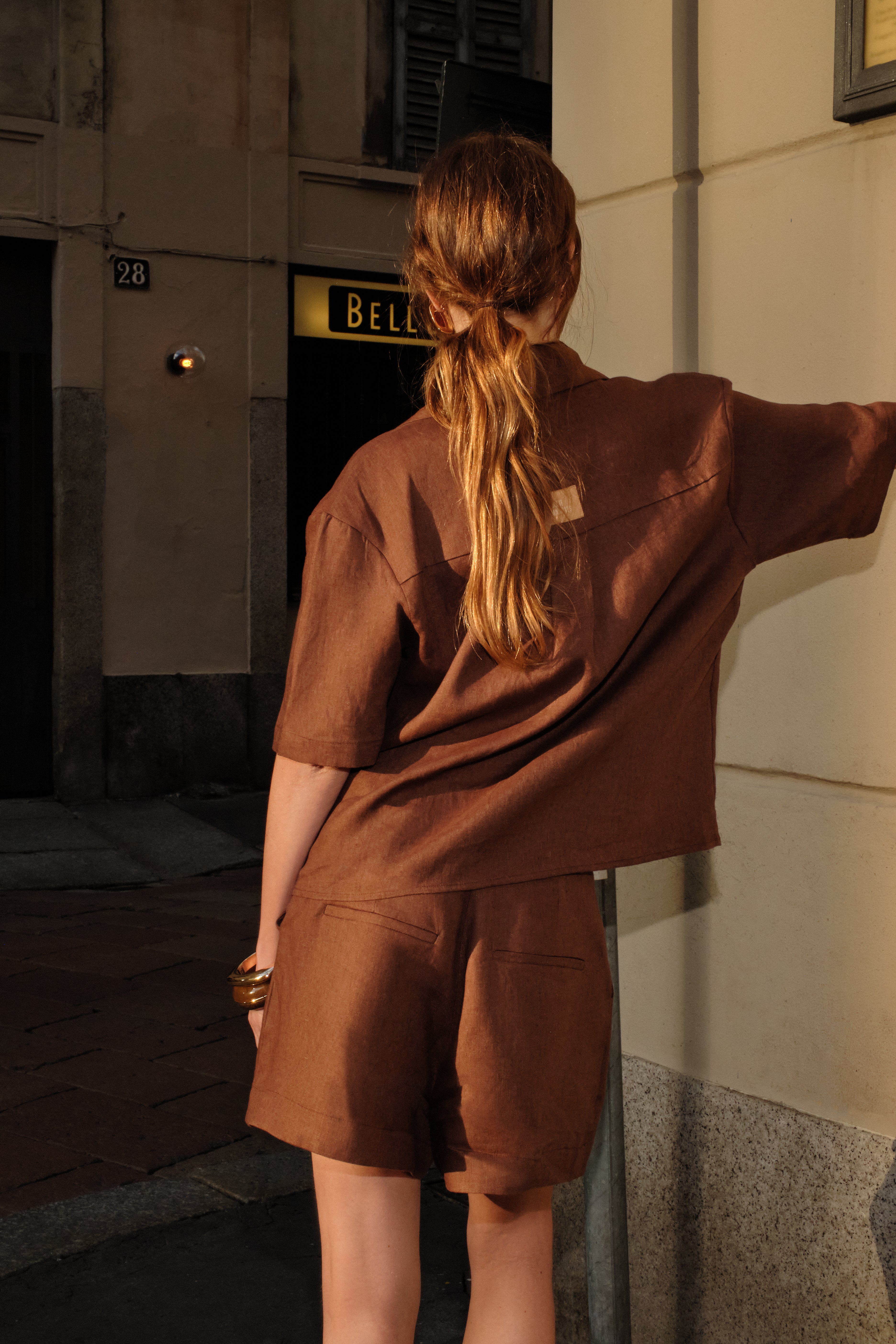 Conjunto de Linho Marrom Camisa e Short